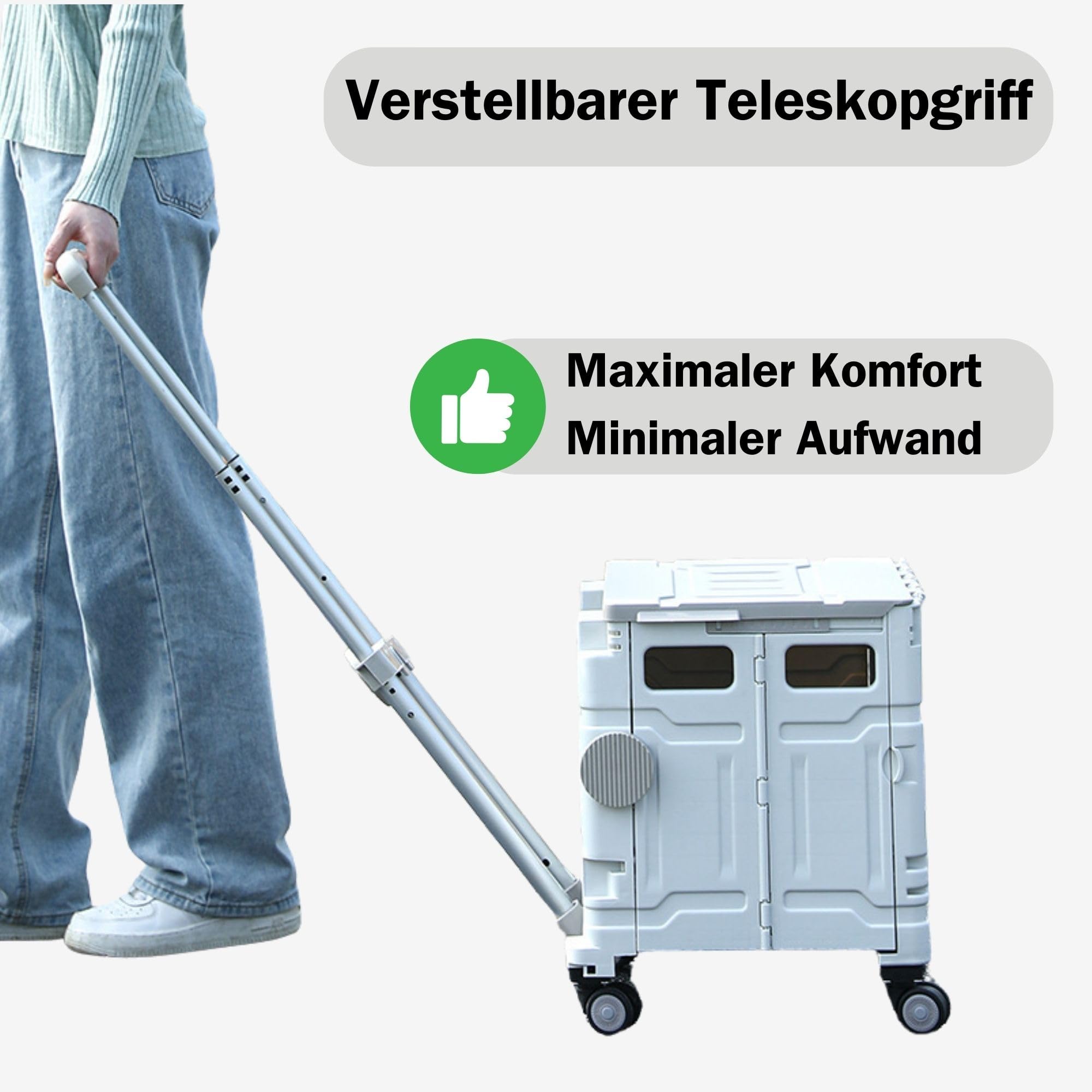 50 liter snel opvouwbare boodschappentrolley met deksel, 4 x 360