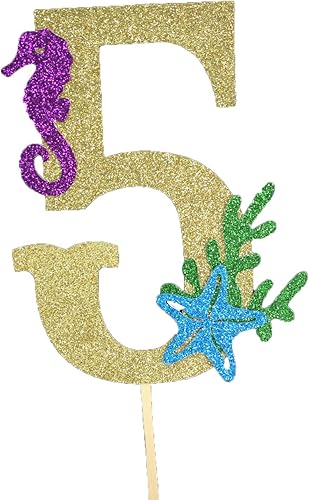 Decoración para pastel con temática de sirena, 5.5 pulgadas, con purpurina, para cumpleaños, número a elegir (número - 5) disponible en Yaxa Colombia