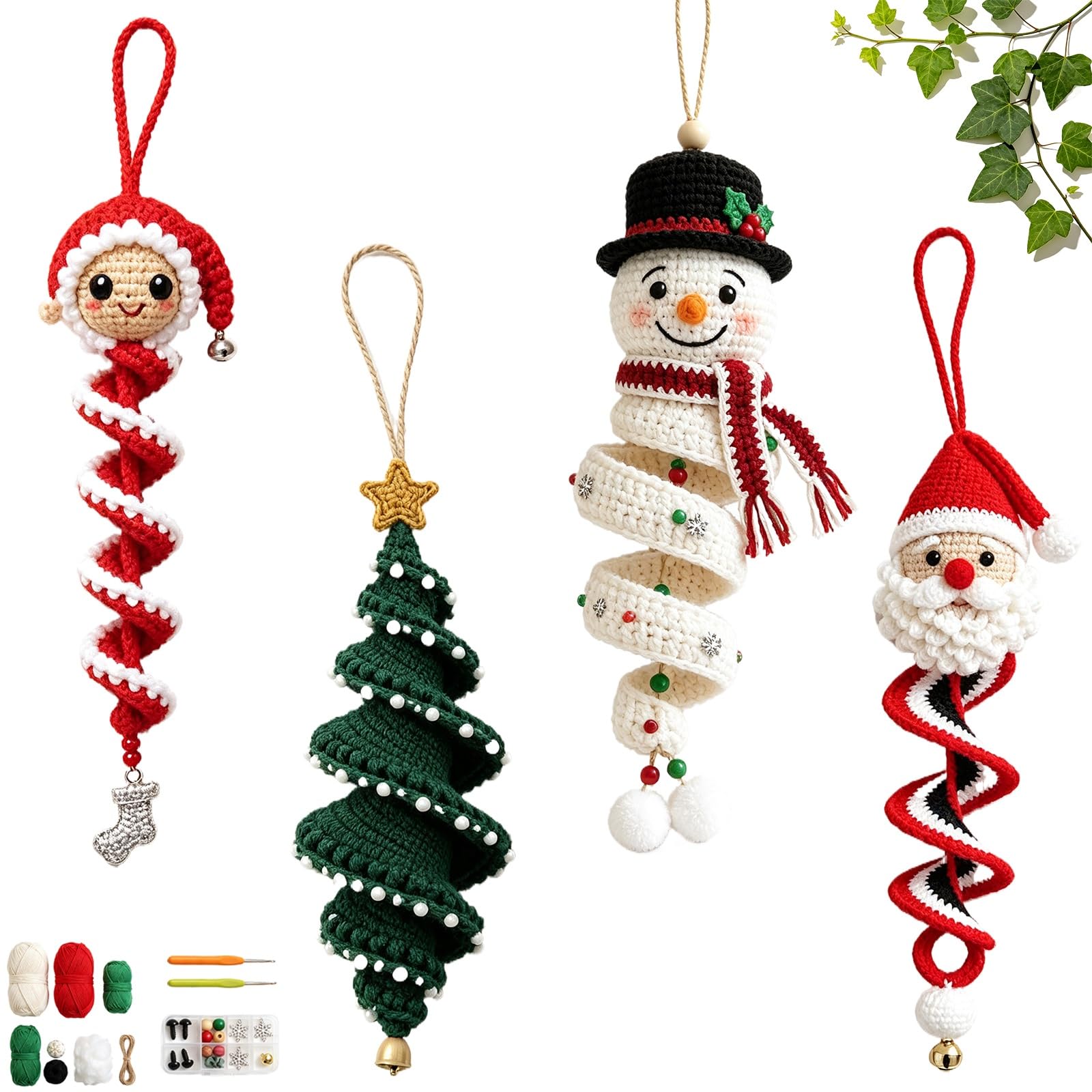Gehäkeltes Schneemann-Spiral-Ornament-DIY-Set, alle Materialien zur
