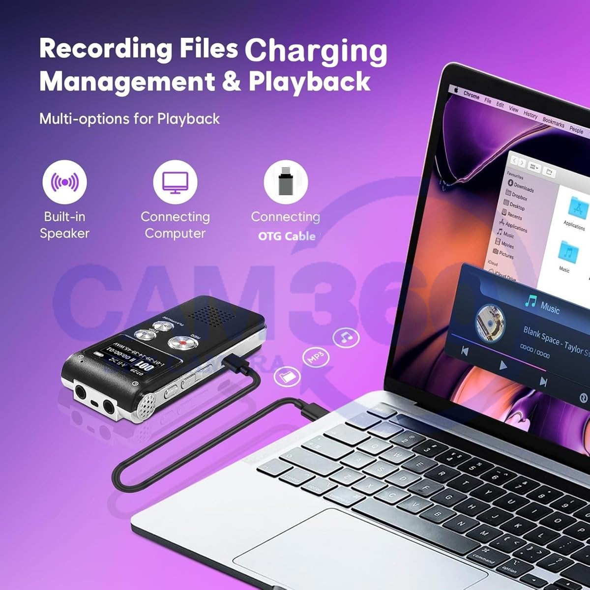 CAM 360 Digital Voice Recorders | Voice Activated Recorder for Lectures, Meetings, Interviews Recording Device | Tape Recorder with Microphone. 3
