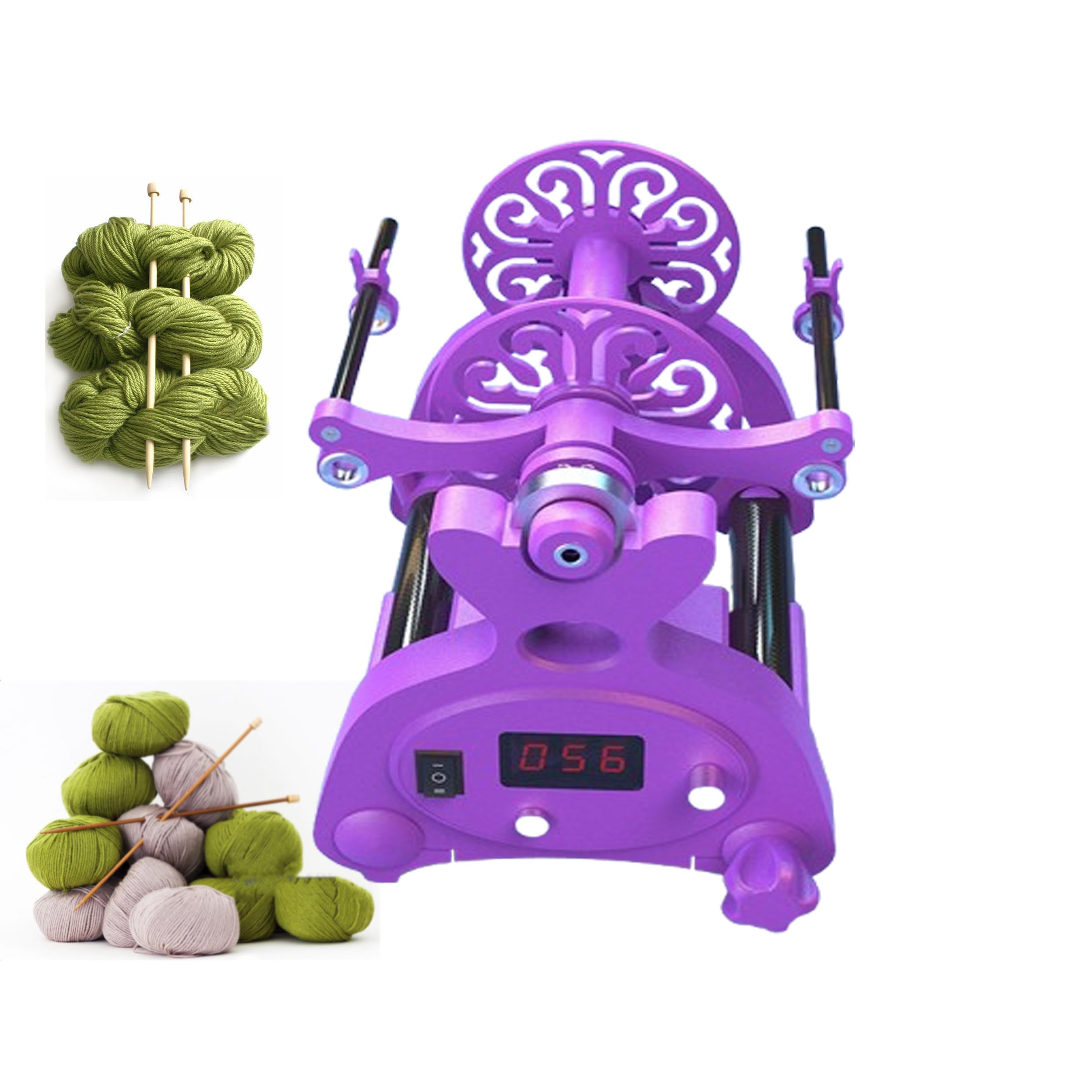 Yarn Wool Ball Winder,Wool Spinning Fibre Spinning Wheel,Electric Mini Spinning Wheel,800RPM/Min,Forward and Reverse,AC100-240V,Purple