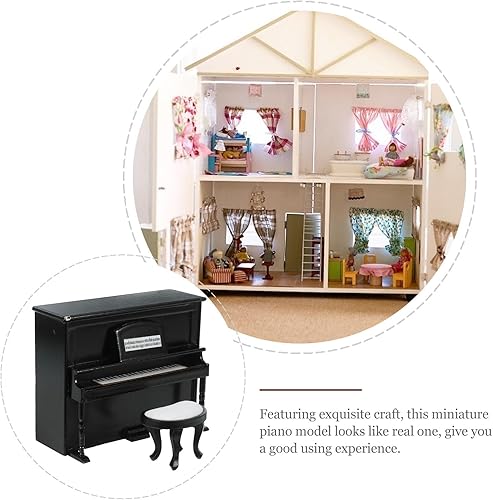 Miniatura 6 de GANAZONO 1 juego de piano de casa de muñecas 112 en miniatura de simulación de madera vertical con taburete para fotos de casa de muñecas,