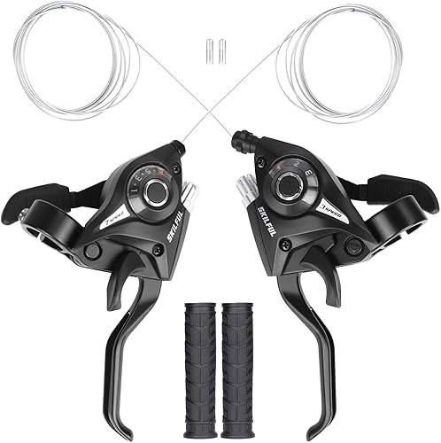 ZUKKA Palanca de cambio de bicicleta de 21 velocidades, palanca de cambios de 3 x 7 velocidades con indicador de engranajes y cable de freno en V,