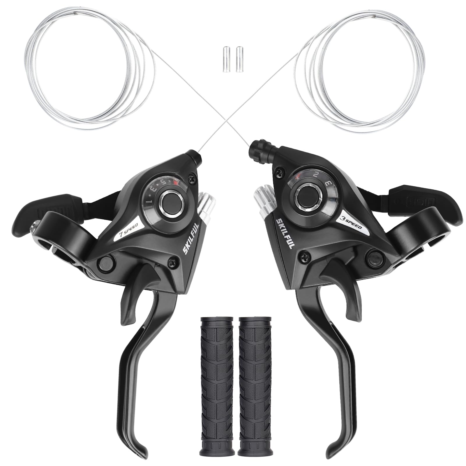 ZUKKA 3x7 Speed Bike Lever Shifter Combo,21 Speed Brake Levers Set with Gear Indicator and V Brake Cable for Mountain Bicycle