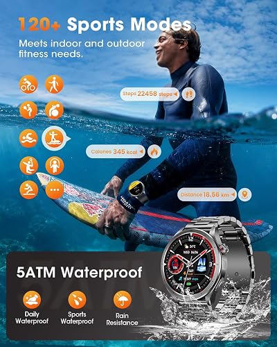 Men's Smart Watch with ECG+HRV, AI-GPT Smartwatch with Blood Pressure, Heart Rate, 24H Sleep Monitor, SpO2, 5ATM Waterproof, LED Lamp, 120+ Sports Modes for Android iOS Black - 7