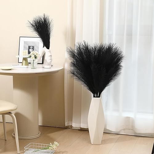 Miniatura 7 de 9 tallos de hierba negra de las pampas, decoración de césped sintético de 38 pulgadas de alto, pompas artificiales largas florales para decoración