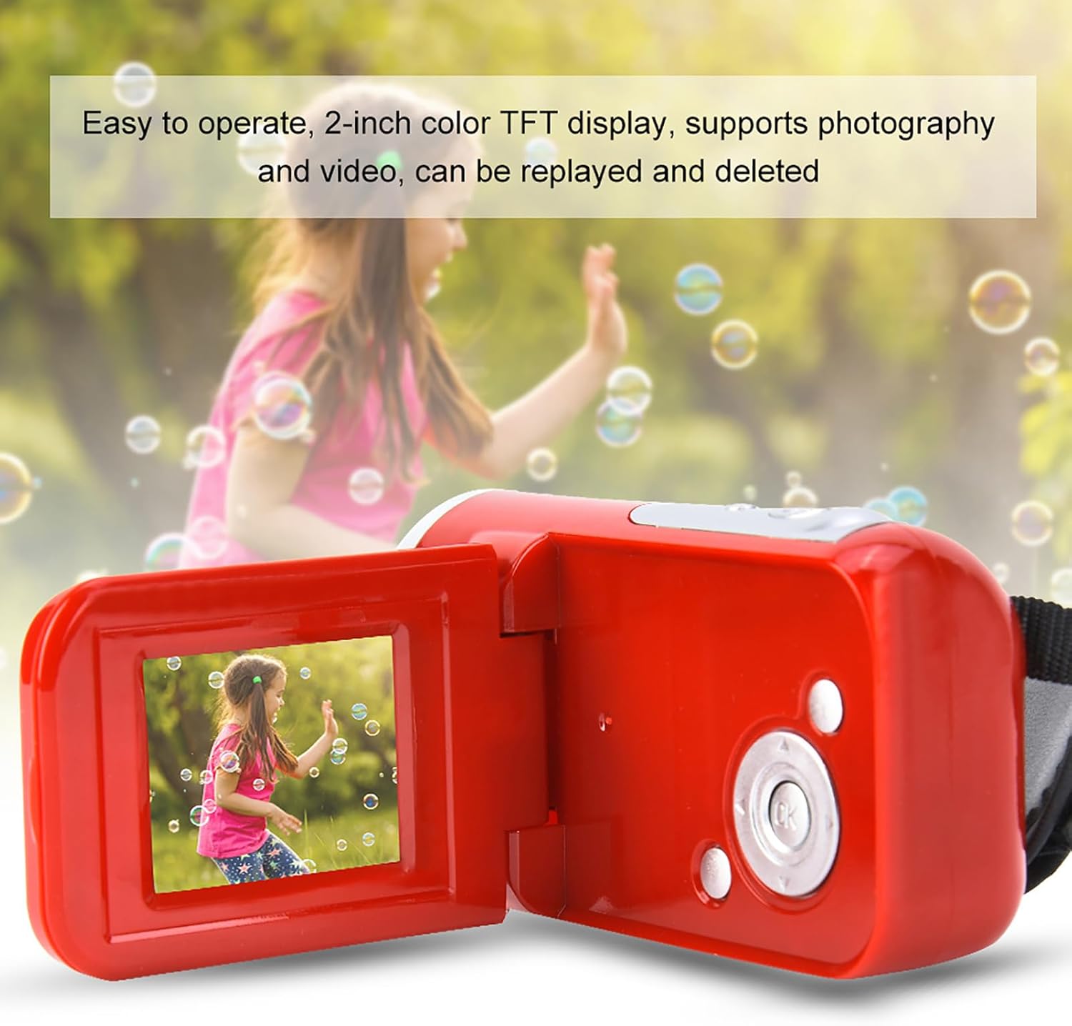 Video Camera Camcorder, 16X HD Digital Recorder with 2 Inch Color TFT Display, for Birthday, Christmas, Red