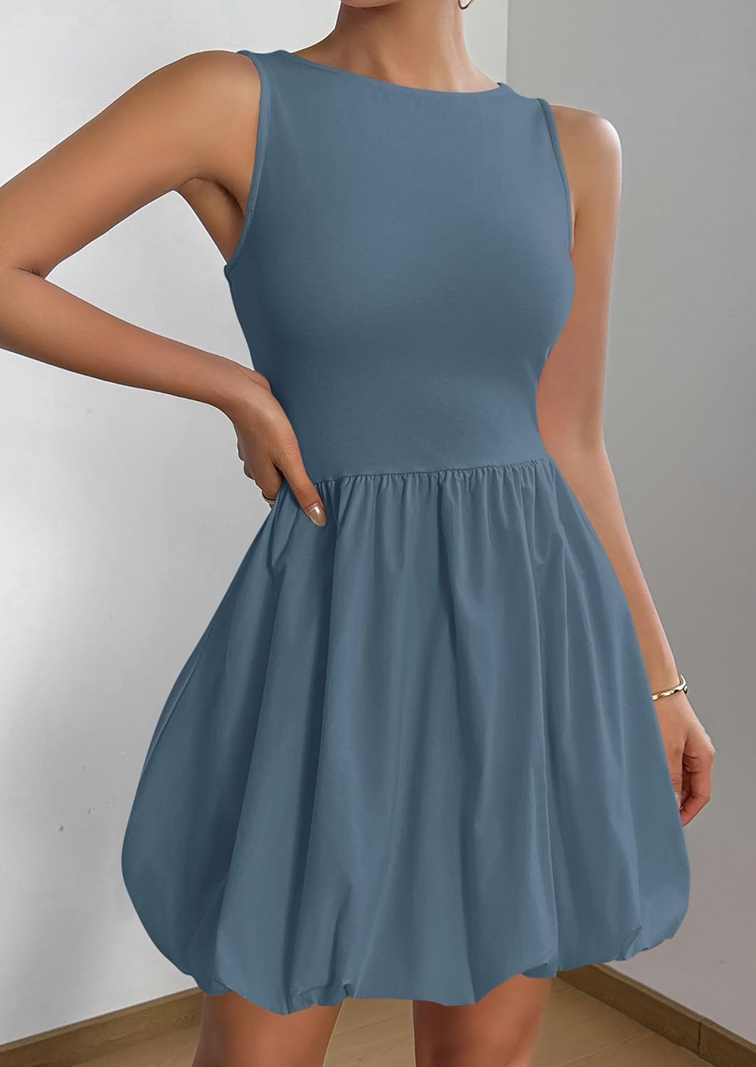 PRETTYGARDEN Summer Dresses for Women 2026 Casual Sleeveless Tank Mini Short Dress Crew Neck Bubble Sundress with Pockets - Image 3