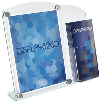 Acrylic Sign Frame with Brochure Holder, Displays 8.5x11 Graphics, Literature Pocket for 4x9 Pamphlets, Slant Back Sign Stand for Tabletop Use