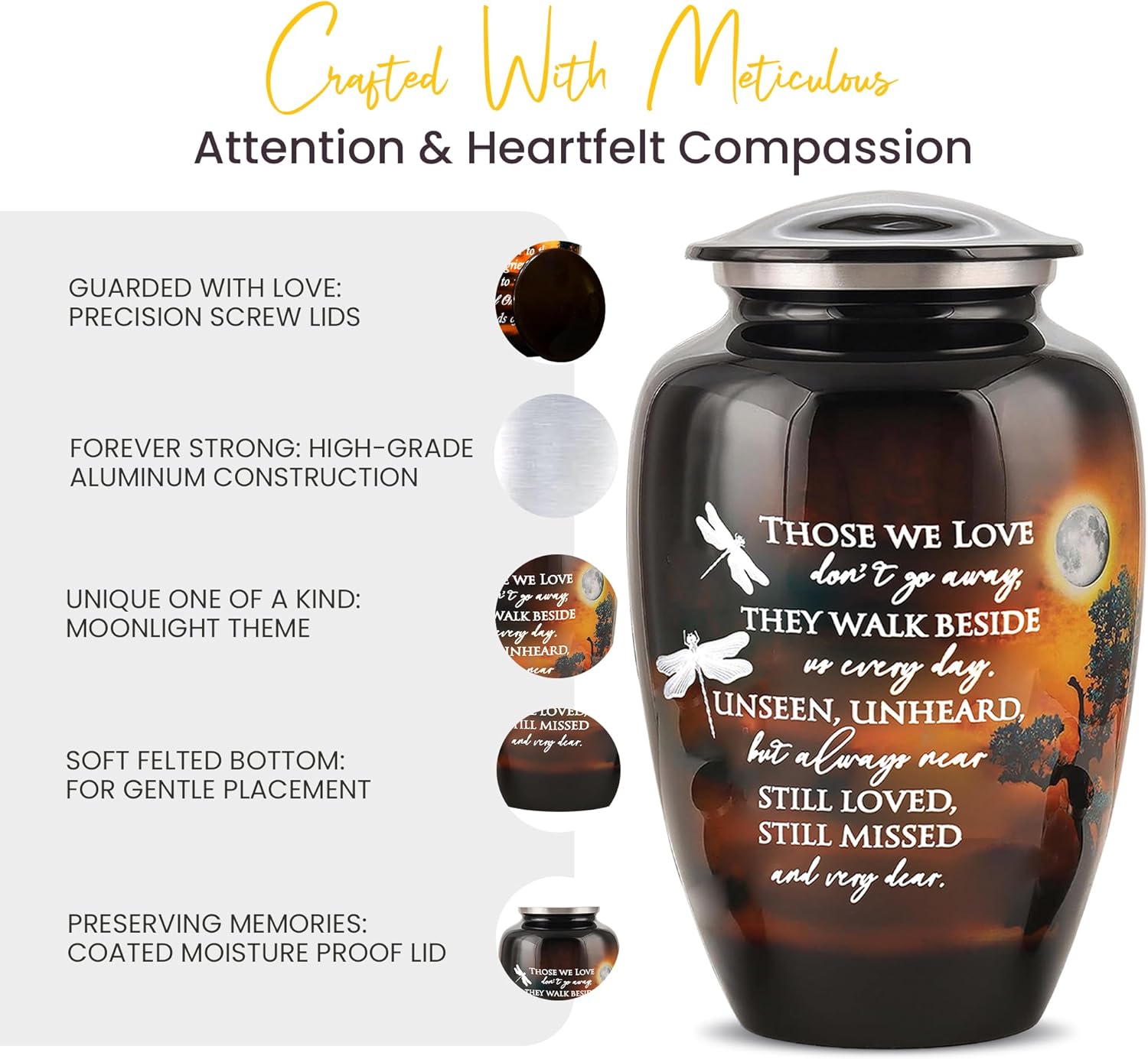 Handcrafted Large Urn for Ashes Adult Male & Female | Funeral Cremation Urns for Human Ashes Adult Man with Sentimental Quote & Velvet Bag | Decorative Memorial Burial Urns Upto 220 lbs