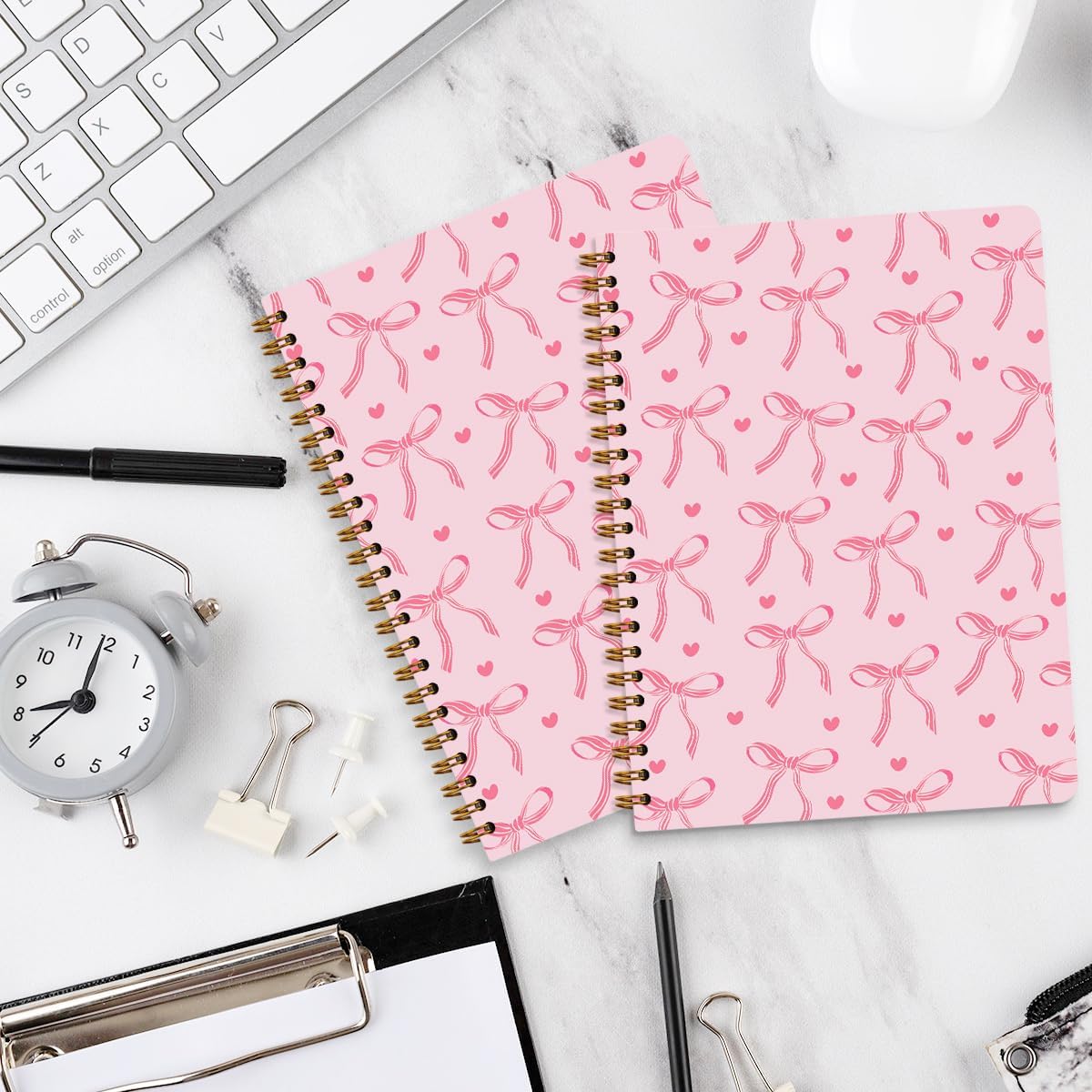 2 Packs Pink Bow Spiral Notebook College Ruled Trendy Notebook Journal Preppy Coquette Stuff Gifts for Women Teen Girls Journals for Writing Journaling Notebooks Office Classroom Supplies - Image 4