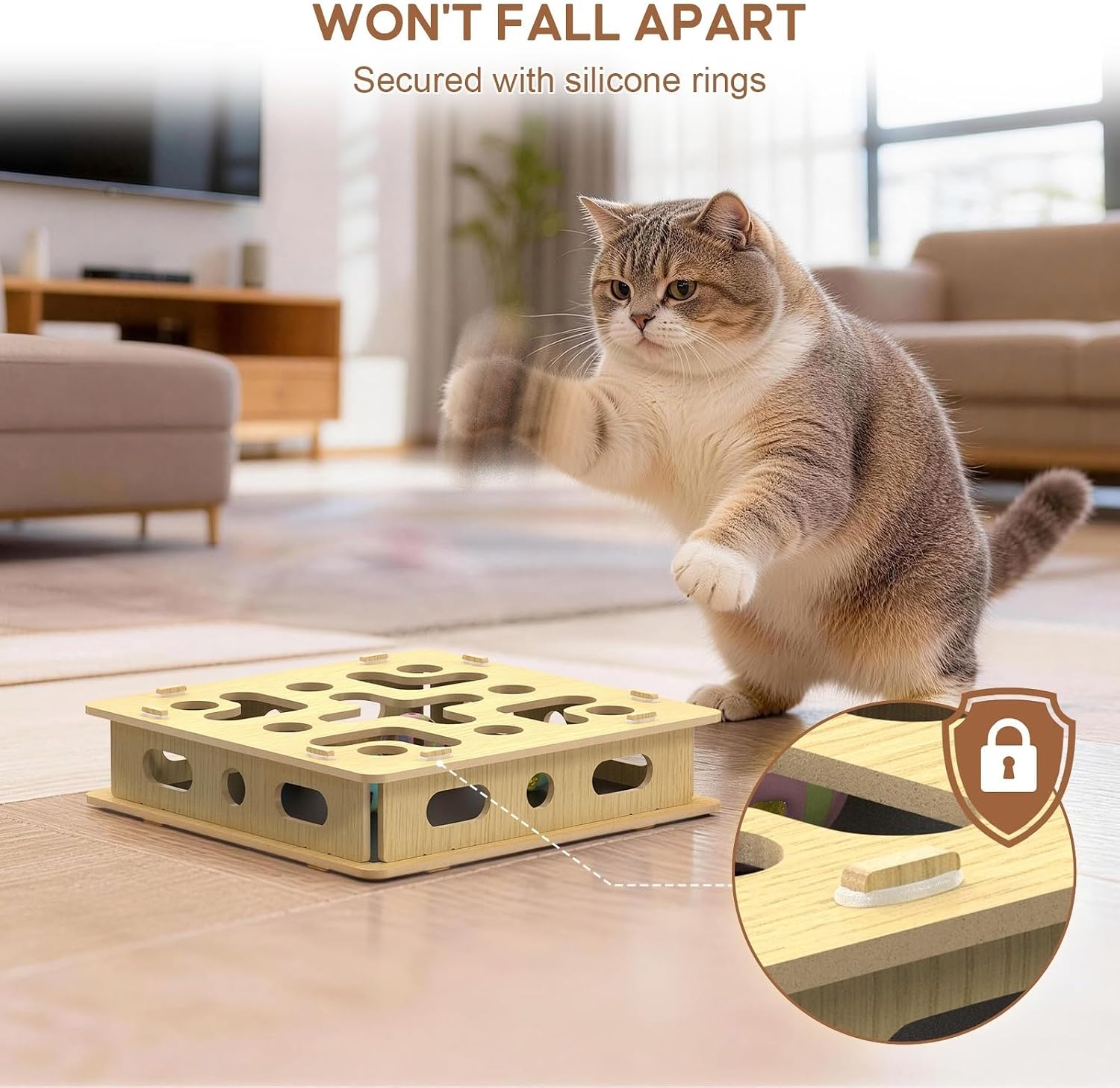 EIODEAR Cat Nail File Scratcher Box with 3 Sandpaper Pads & 4 Bell Balls, Sturdy Cat Nail Scratcher to File Nails, Cat Toy Filer Toy for Treat-Motivated Cats image 3