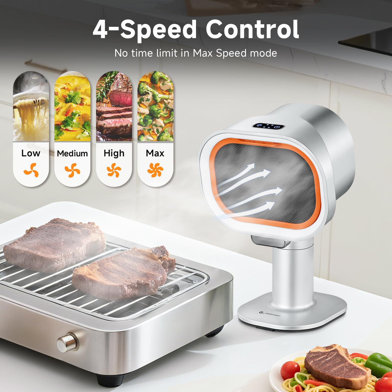 CIARRA CBPHL01 Mini mobiele afzuigkap, meeneembare capuchon, stille circulatielucht met 2 standen, draagbare tafelafzuigkap, afzuigkap, blauw, voor steak, grillen, BBQ, camping, camper, keuken, reizen