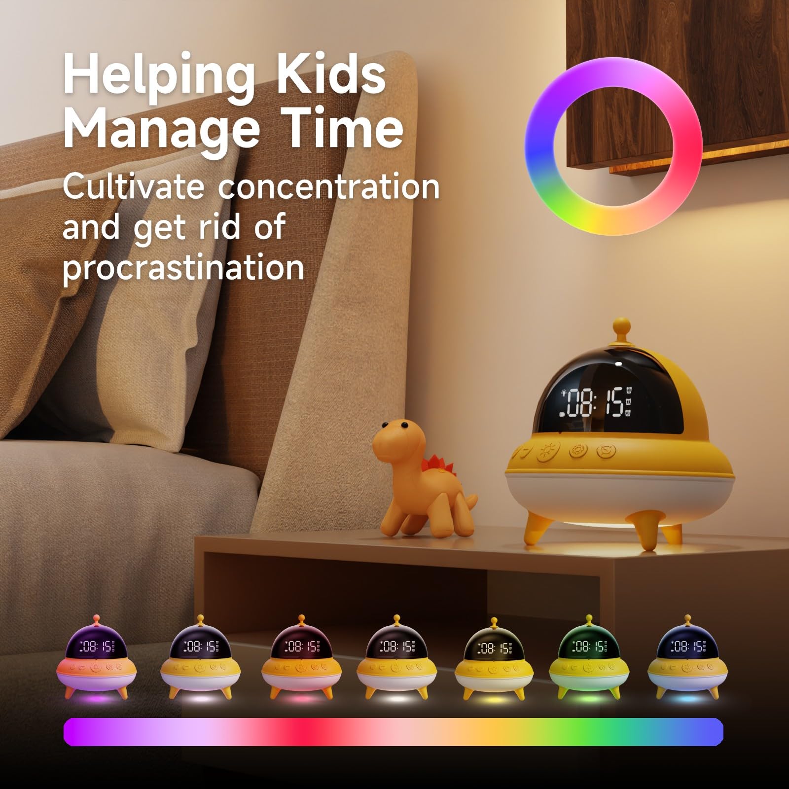 Luce notturna generica, senza presa, lampada notturna per bambini e adulti, sensore crepuscolare con 7 colori regolabili, sveglia con tempo di alzata per camera da letto, cameretta dei bambini, cucina