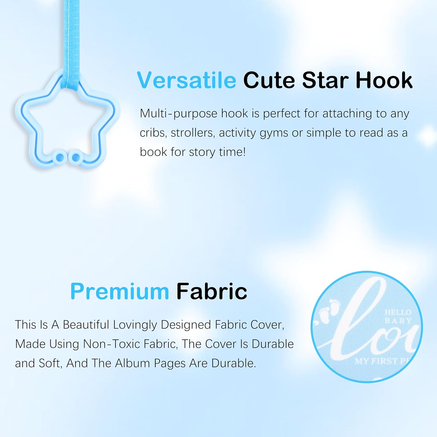 Veicevol My First Baby Photo Album Holds 21 4x6 Photos Blue | Soft cloth cover with LOVE design, photo window & name card stickers, lovely keepsake for newborn, toddlers and baby shower