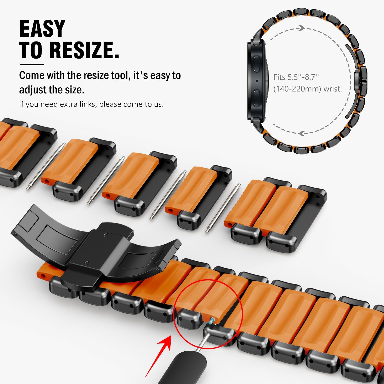 WINGLE Bracelets en acier inoxydable pour Galaxy Watch 9/8/8 Classic Band Samsung Galaxy Watch 9 bandes 44 mm 40 mm 46 mm pour homme bracelet de luxe en acier inoxydable silicone double couche
