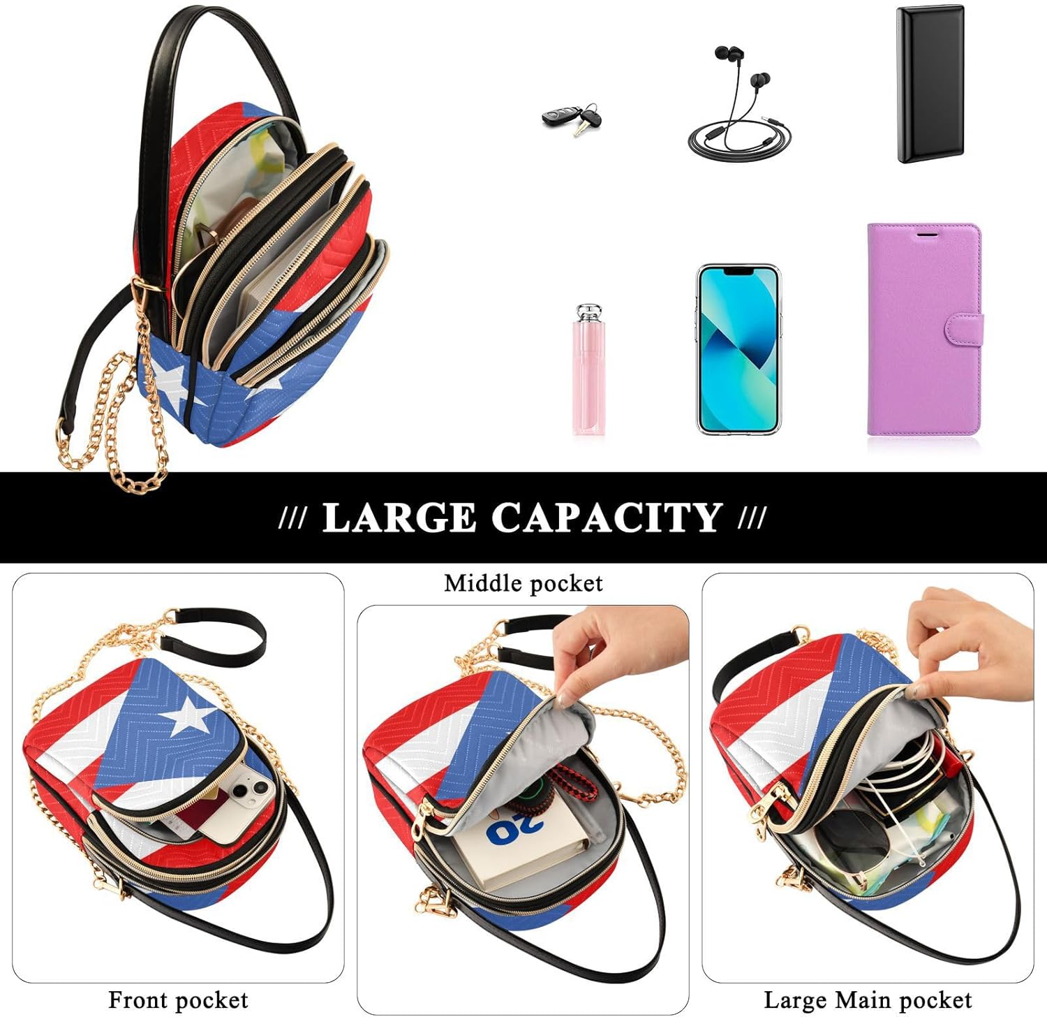 Patriot Flag Cell Phone Purse Crossbody Handbag Durable Shoulder Bag Sturdy Travel Pouch