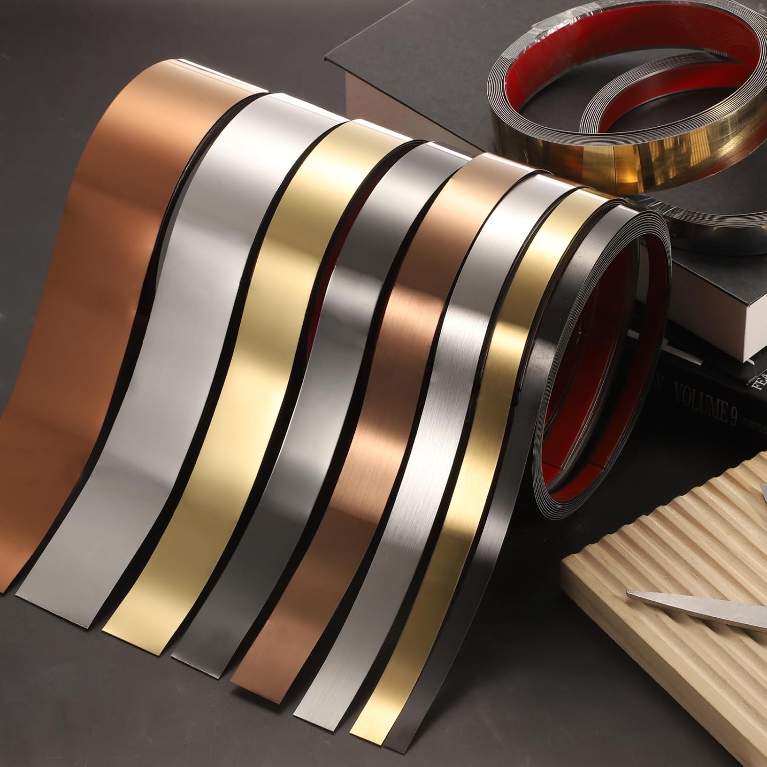 MECCANIXITY Gold Trim Peel and Stick, Self Adhesive Mirror Trim Border 32.8ft x 2" Stainless Steel Mirror Finish Molding Tape Strips for Wall Cabinet Tile Edge Molding