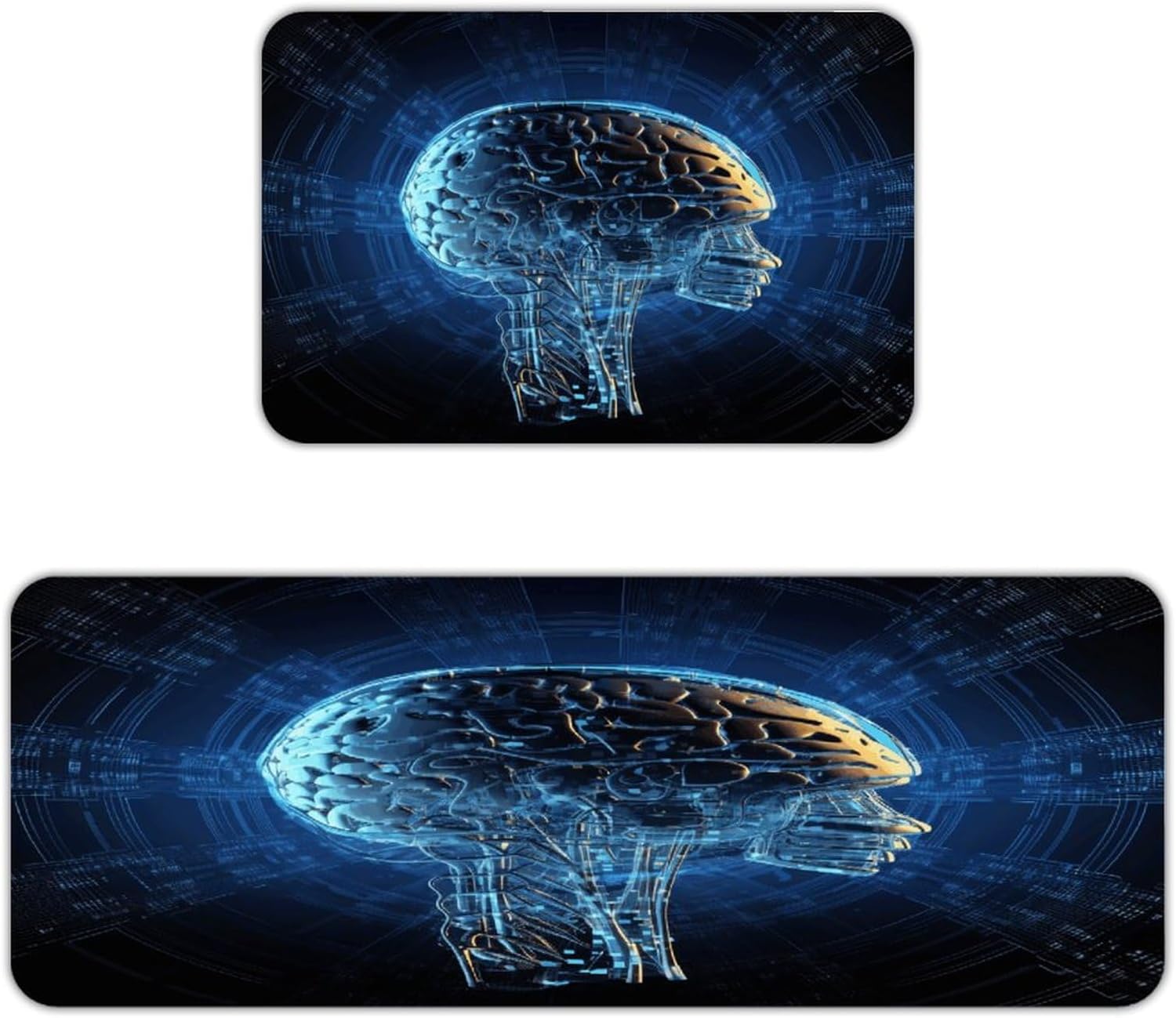 Artificial Intelligence Brain Kitchen Mat Washable Non Slip Rugs Soft Kitchen Mats for Floor Set of 2 PCS Cushioned Absorbent Runner Standing Rugs for Home Sink Laundry Office