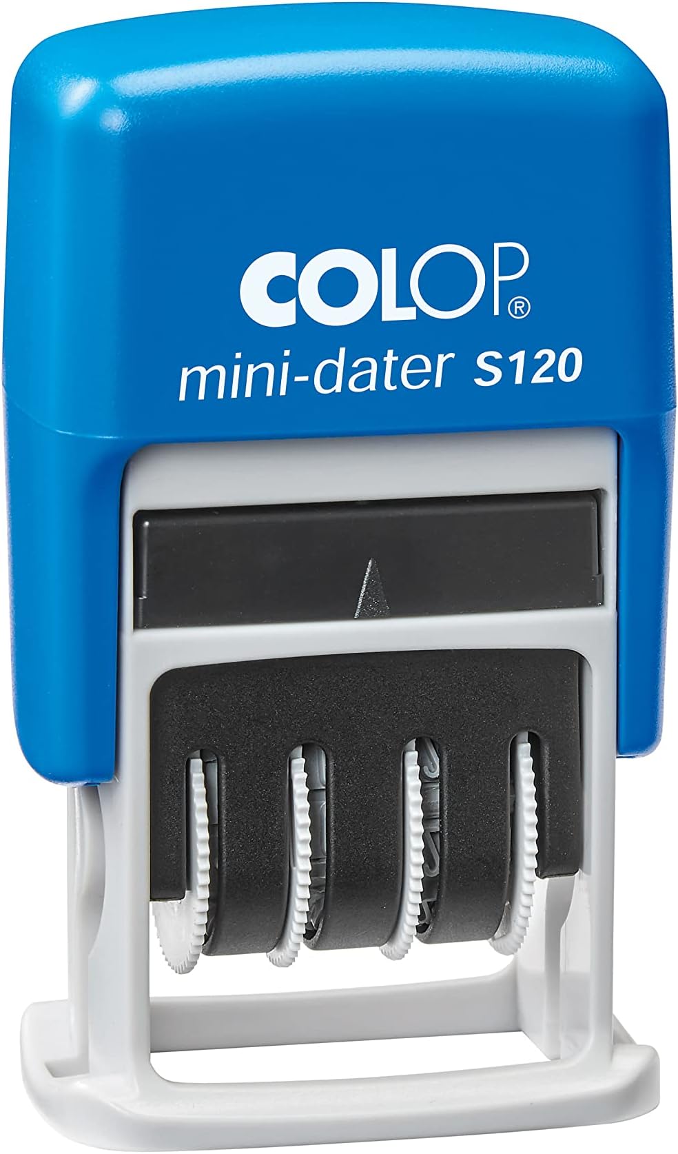 Mini Dater Stamp S-120 - Blue Ink - 4mm Adjustable Self-Inking Date Stamper -Adjustable Manually - Functions for 12 Years