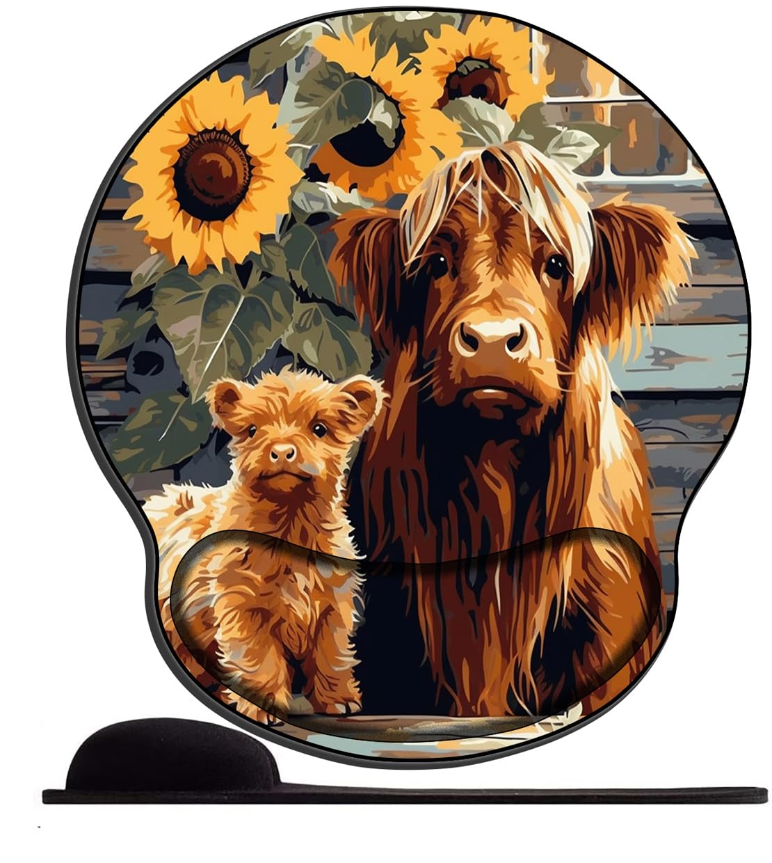 Mouse Pad with Wrist Rest Support Gaming Mouse pad Sunflower and a Highland Cow (6) Cute Ergonomic Mouse Mat Silicone Comfort Gel Mousepad for