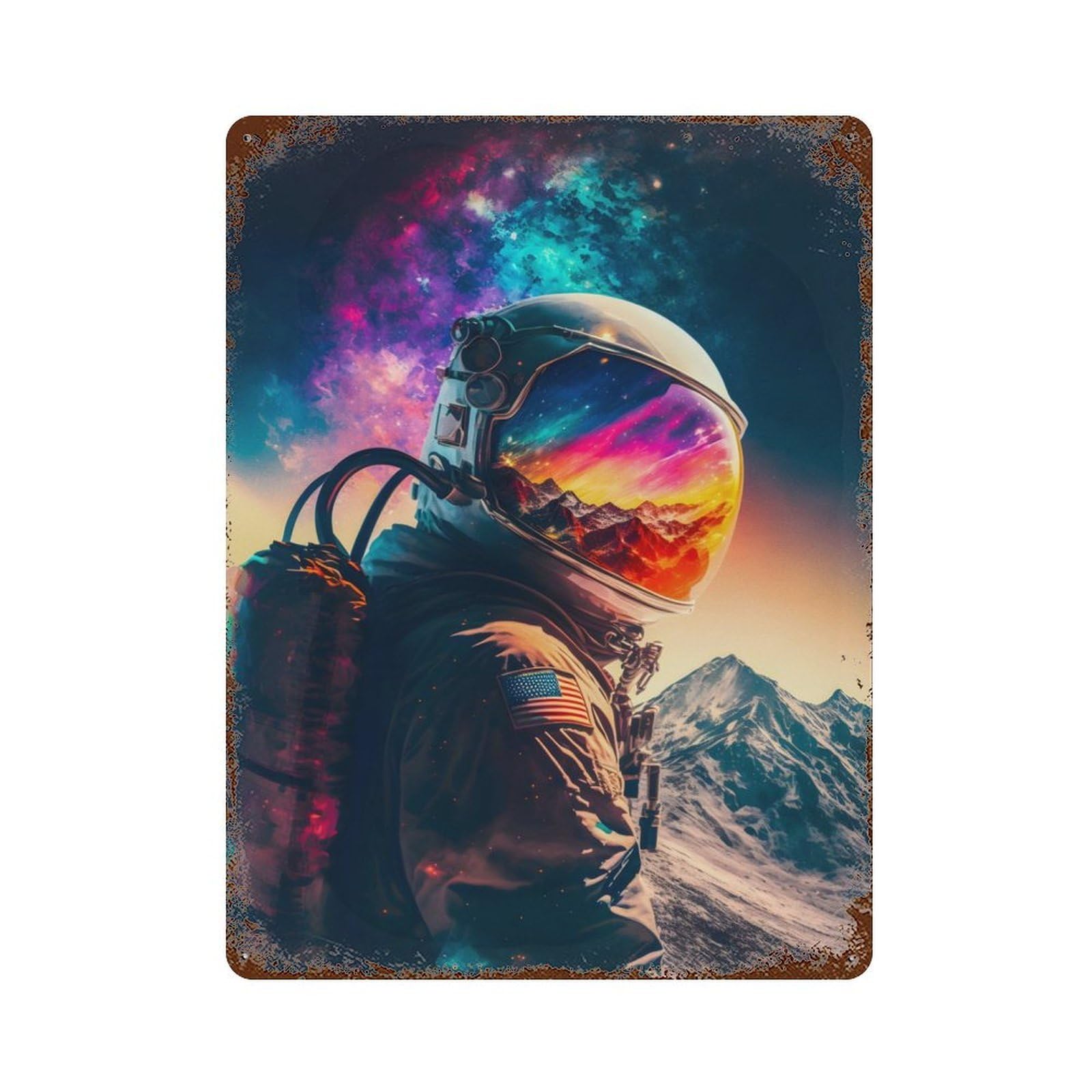 Astronaut in The Space Aged Metal Wall Plaque 15.7"x11.8", Decorative Metal Wall Art for Garage, Pub Or Kitchen