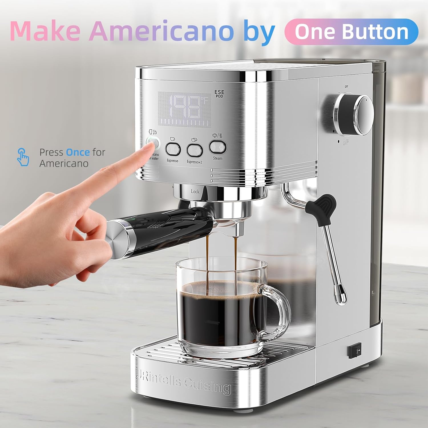 Espresso Machine 20 Bar Stainless Steel Espresso Maker with Powerful Steam Frother, Adjustable Temperature Time LED Display Compact Coffee Machine for Cappuccino, Latte, Americano