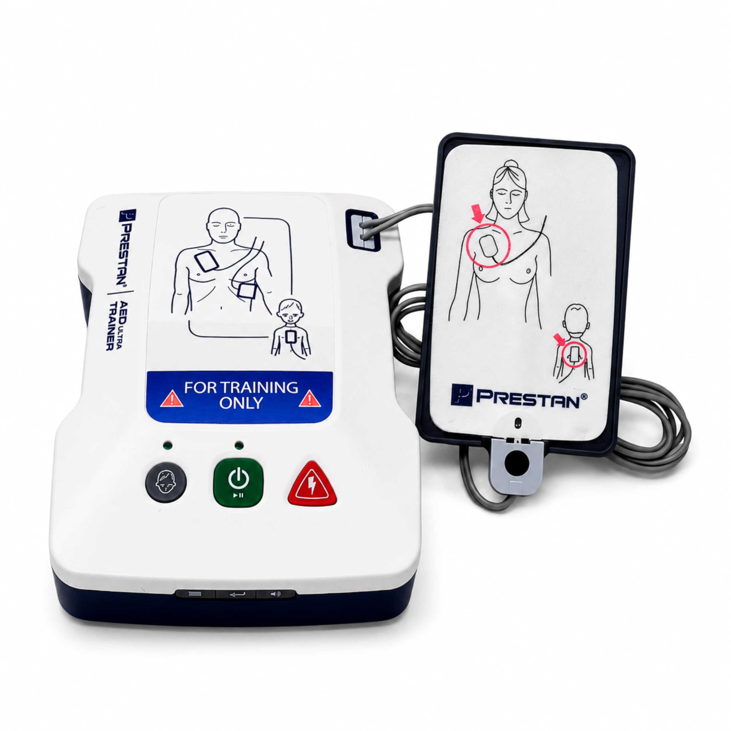 PRESTAN AED UltraTrainer unidad individual | Bilingüe inglés/español | Sistema de detección de parches | Entrenamiento para adultos y niños | Relación conmutable 15:2 y 30:2 | 5 escenarios
