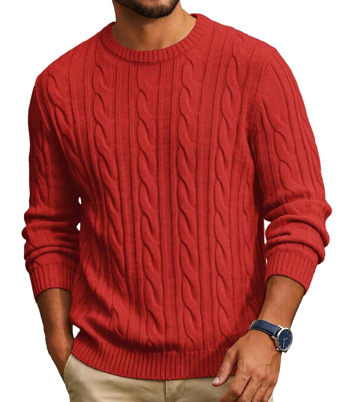 COOFANDY Mens Sweater Crewneck Cable Knit Sweater Casual Warm Pullover Twist Textured Design, Basic Solid Color, Business Office Style, Fall Winter Clothes, Soft Knitwear
