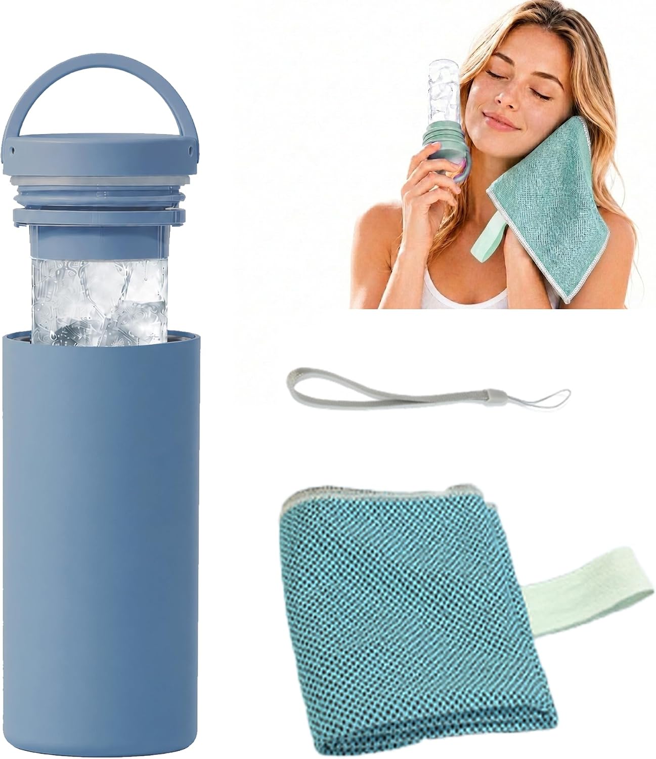 Cold Compress Ice Stick for Face & Neck, Ideal for Sunburn Relief, 24H Cold Retention with Tumbler, Personal Cooling Gadget for Hot Weather (Navy)