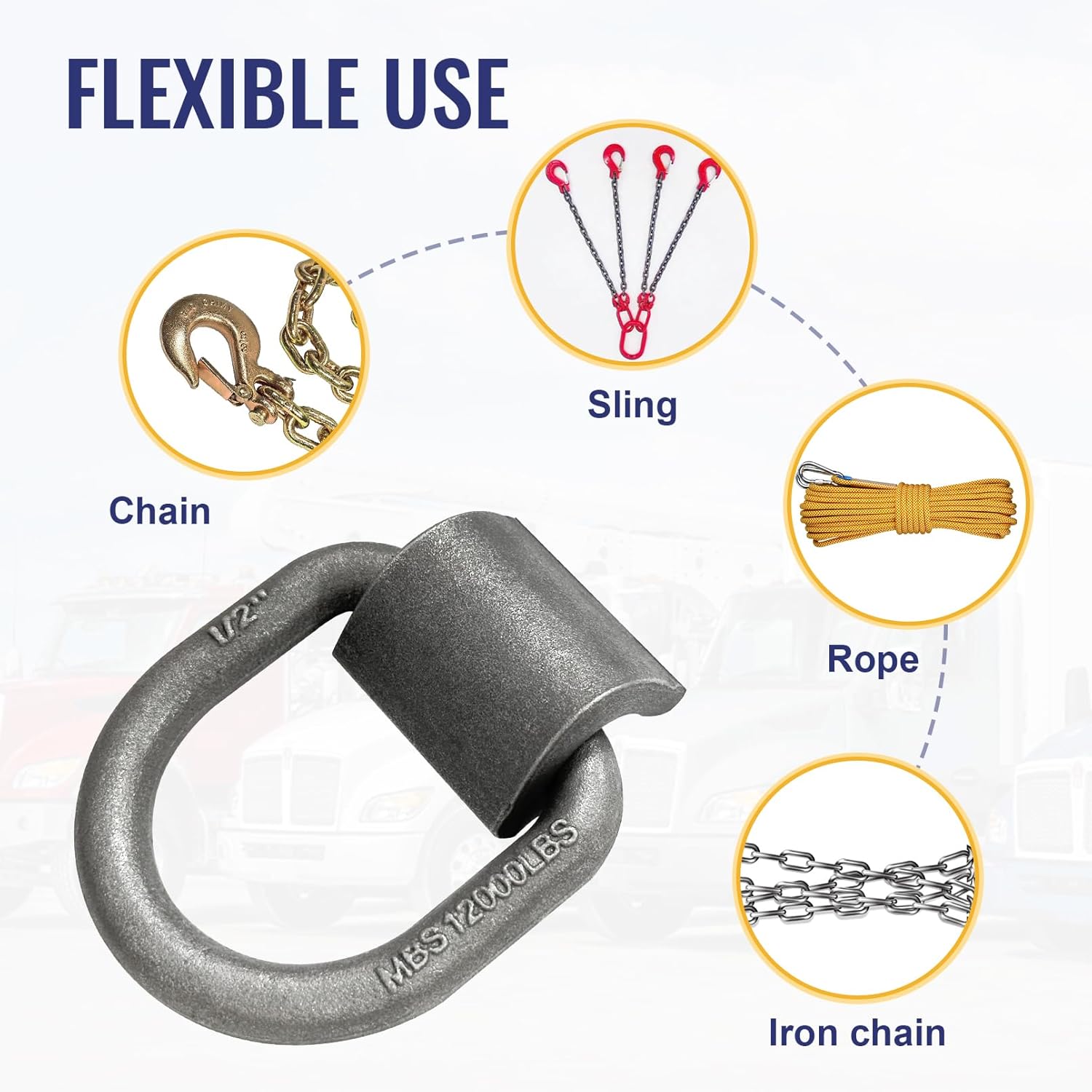 Weld-On Forged D Ring, 1/2" D-Ring Trailer Tie Down Anchor with Welding Clip for Trailer, Truck Cargo, RV, ATV Tiedowns, Farm Applications and More, MBS:12,000 lbs, 20 Pack