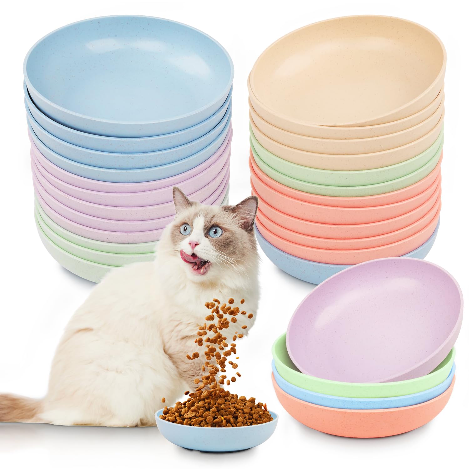 Ciotole per gatti, 24 ciotole per gatti da 14 cm, ciotole per gatti e gatti a gambe corte, in plastica, ciotole per cibo per gatti, ciotole per gatti poco profonde, ciotole per gattini e gatti a gambe