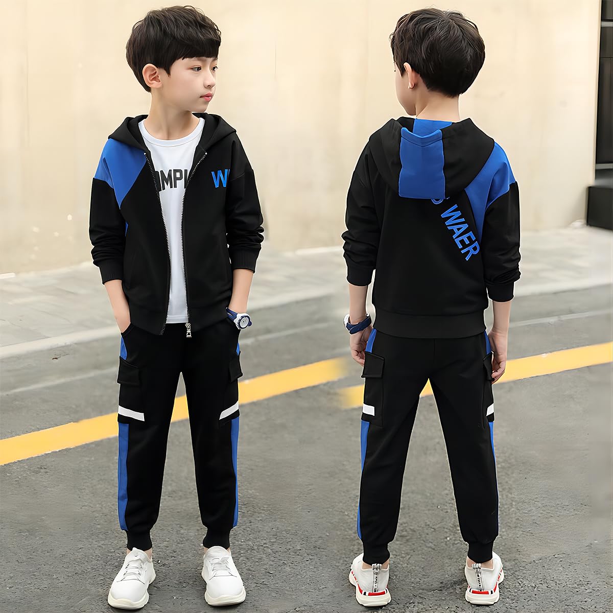 Linboo Jungen Trainingsanzug Sport Set 2tlg Jogginganzug mit Kapuze