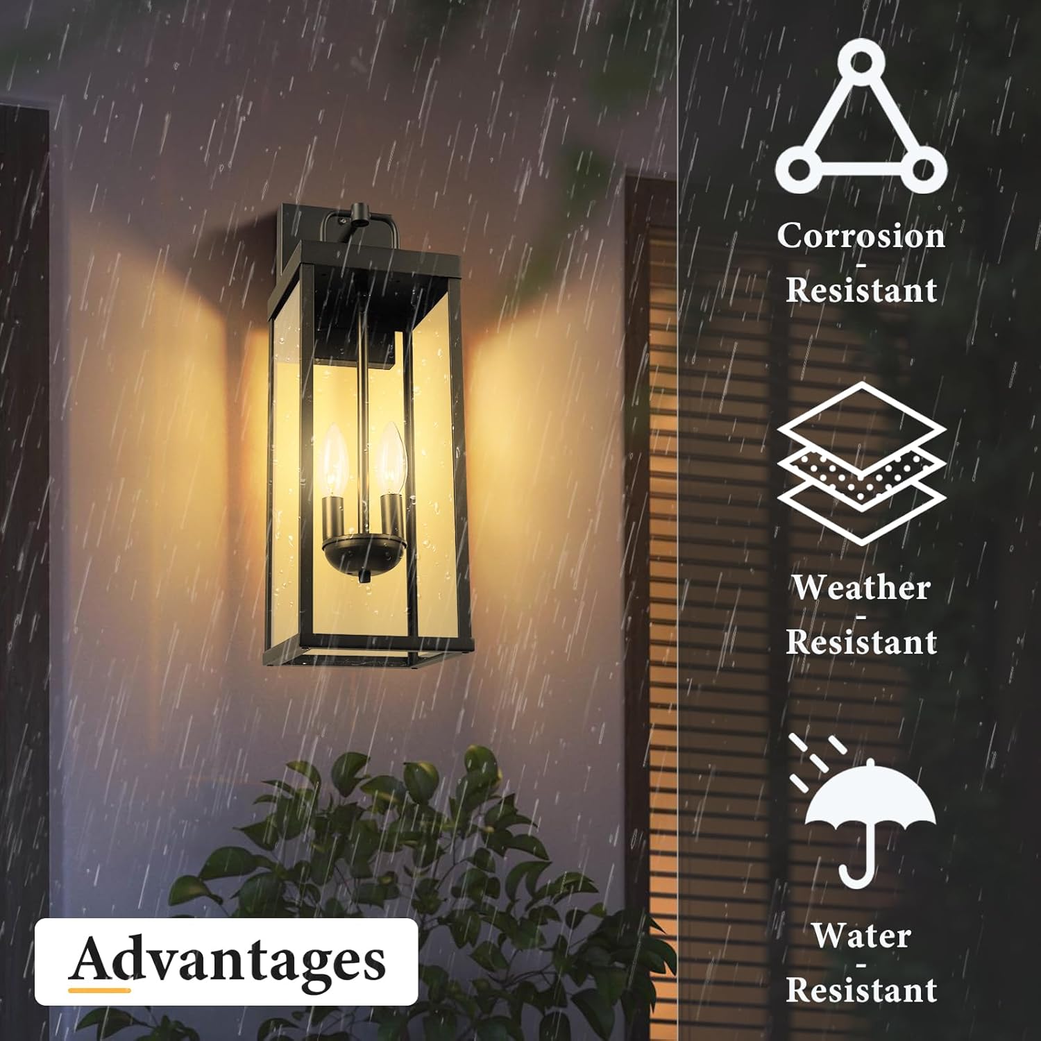 Dusk to Dawn Outdoor Wall Sconce Lights, 20 Inch Tall Transitional Exterior Wall Lighting with Clear Glass, Anti-Rust Powder Coat Black Modern Outside Lantern for Front Porch, DDRZ008M-2 BK