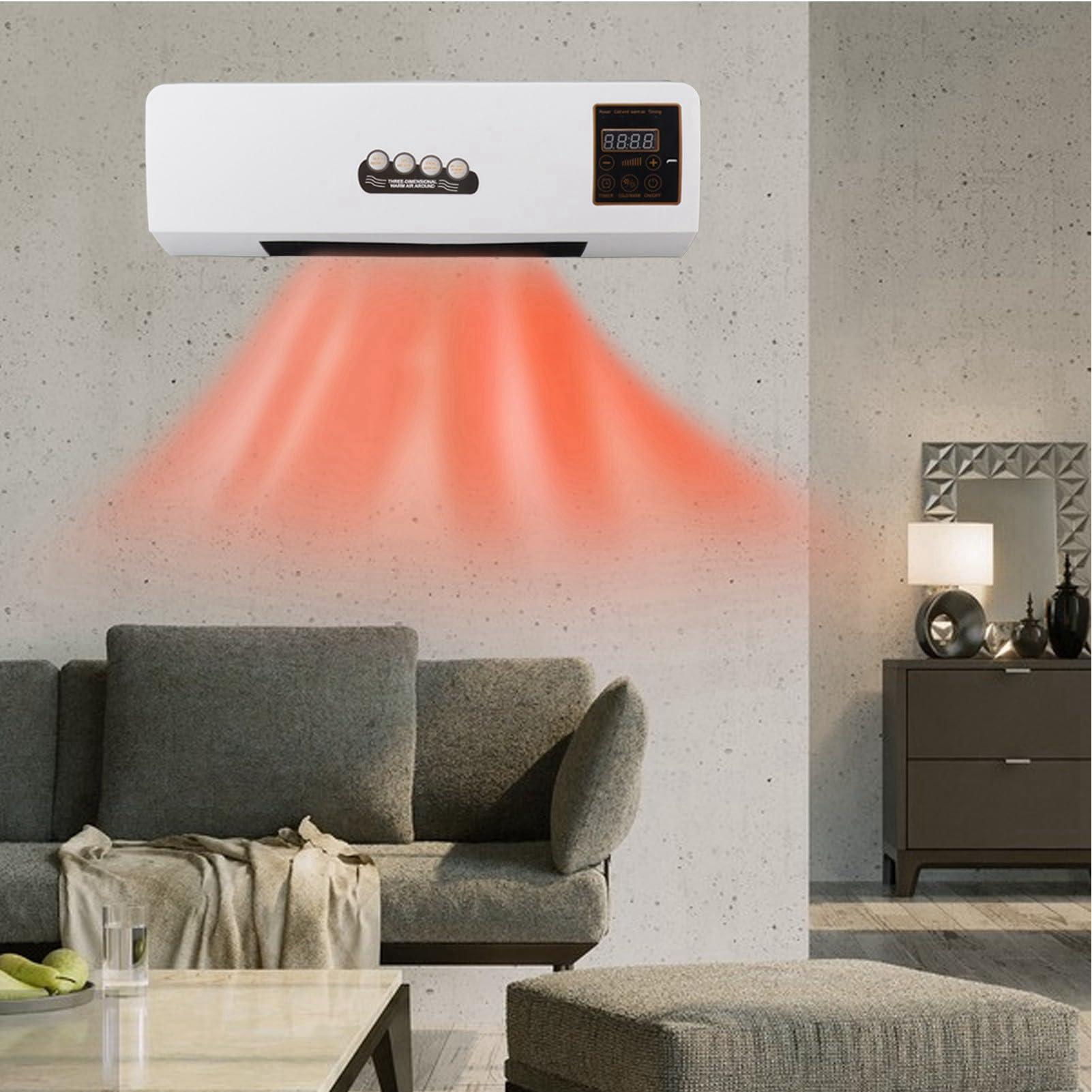 1800 W Wandmontage,Naturwind und Heizung, PTC-Heizung mit Fernbedienung, Timer für Schlafzimmer, Badezimmer, 220 V, Englische Version, Klimaanlage, Elektrisch (EU-Stecker)