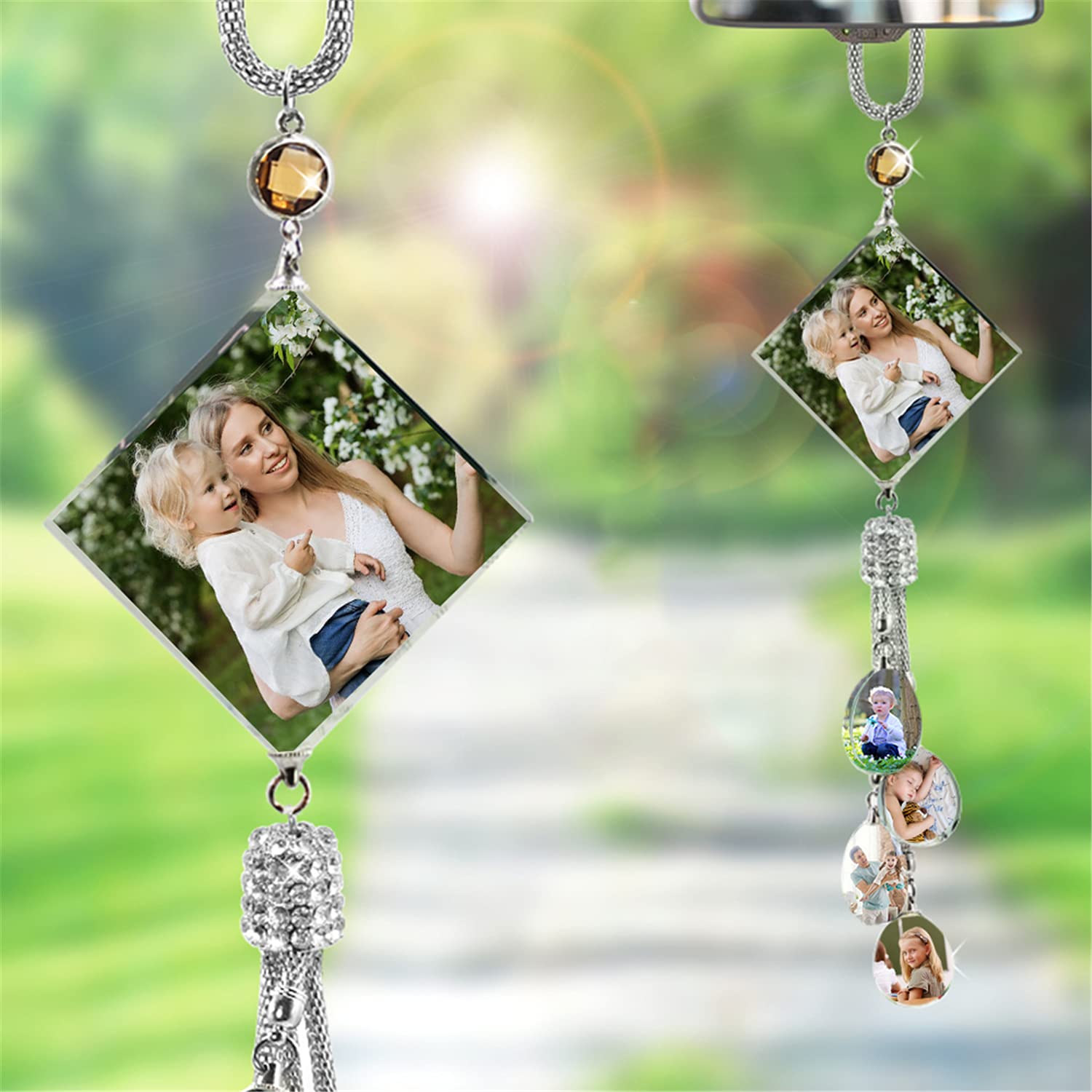 Cadre Photo Personnalisé Pour Voiture - Pendentiﬁé à Accrocher Au Rétroviseur - Gravure Photo Et Texte - Alliage