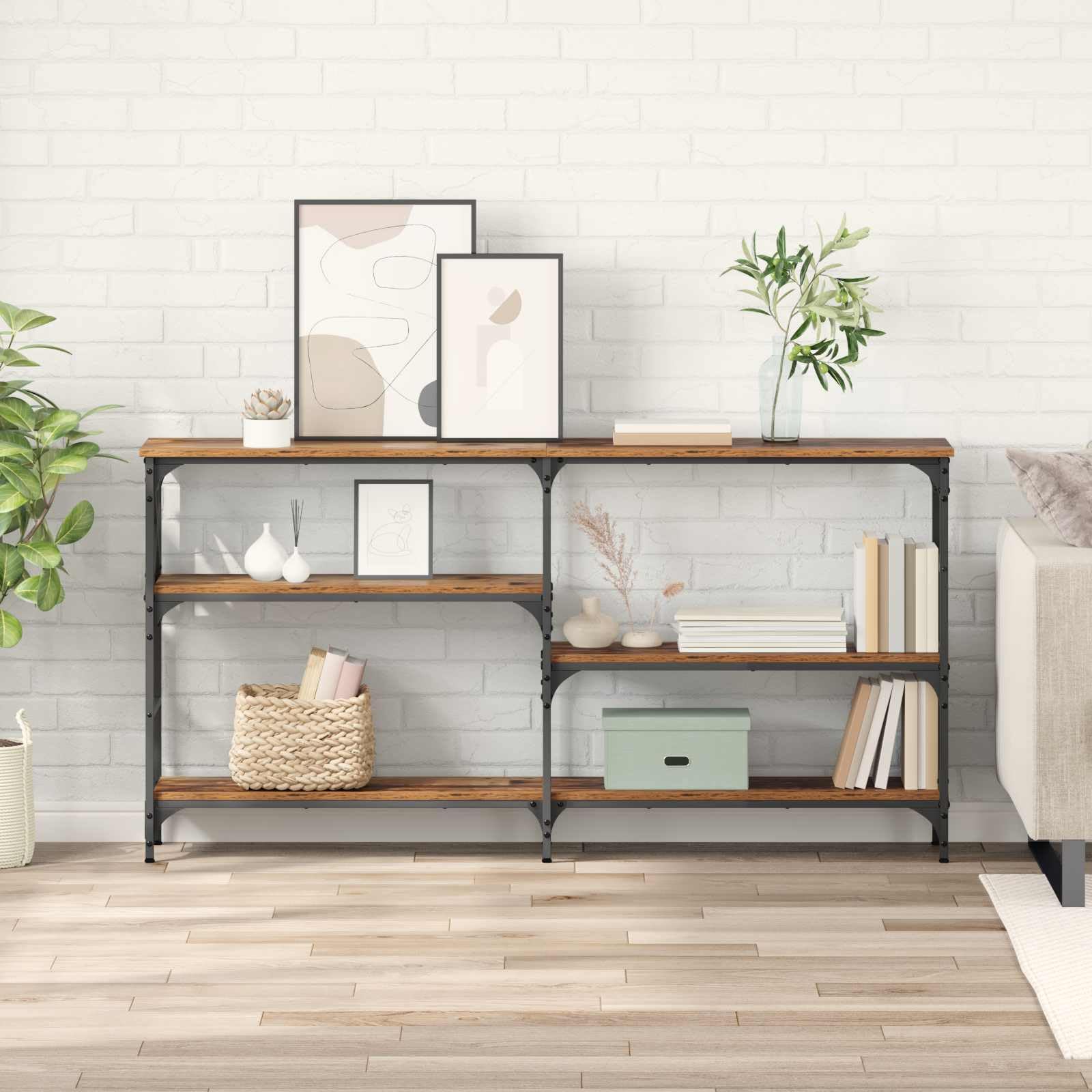 Consolle Ingresso Legno Ingegnerizzato e Metallo 150x29x76,5 cm | Mobile versatile per corridoio e soggiorno con tre ampi ripiani in stile industriale, portata fino a 75 kg.