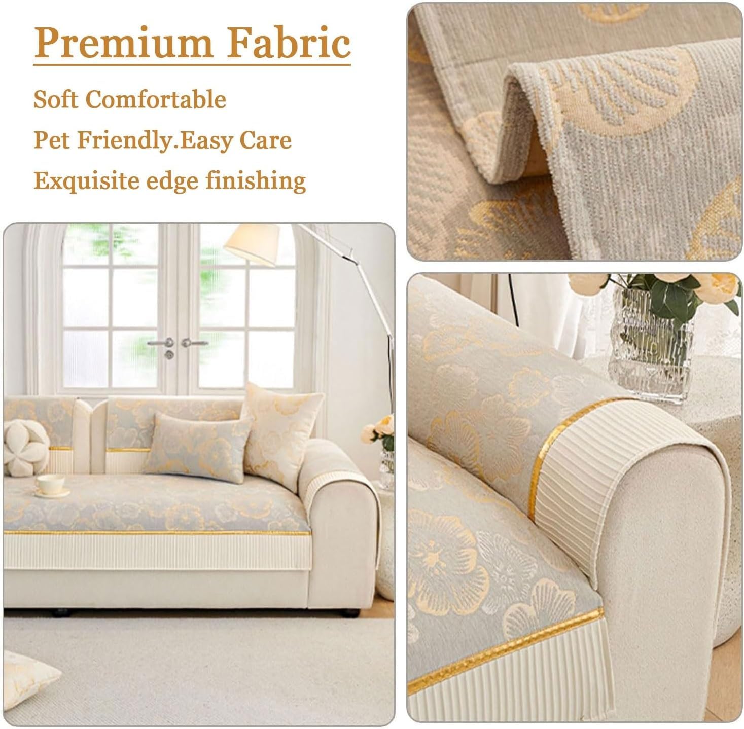 Chenilla Suave Funda Sofa Chaise Long 1 2 3 4 Plazas Protector Cubre Sofa,Niños Perros Gatos Amante de Las Mascotas,Suave al Tacto,con Diseño Antideslizante,Light Gray 1,110 * 210cm