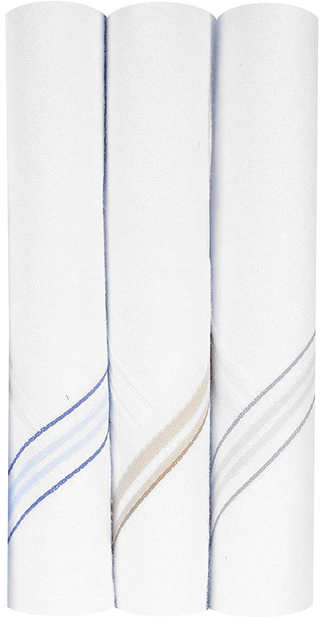 Kuber Industries Lining Design 100% Cotton Premium Collection Handkerchiefs Hanky for Men, Set of 3 (White)-picture-11
