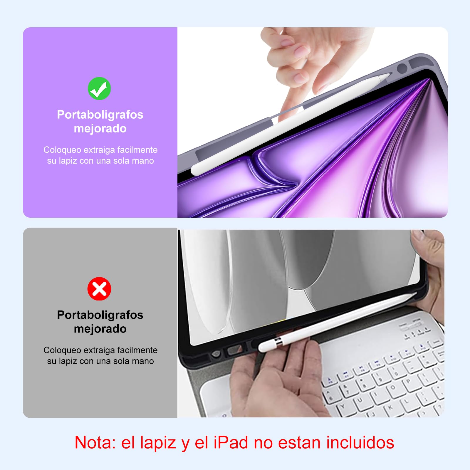 IVEOPPE Funda Teclado para iPad Air 11 Pulgadas M4 2026/M3 2025/M2 2024 | Capa Keyboard Bluetooth Magnético, QWERTY Español Ñ, Case Desmontable con portalápices para iPad Air 11, Violeta grisáceo