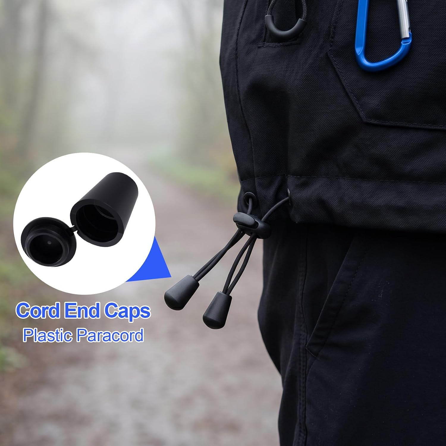 30pcs Black Plastic Paracord End Caps, Cord Locks End Tips With Lid, Zipper Rope Cord End Caps Replacement Fasteners for Clothes Drawstrings Shoelace Pants Trousers