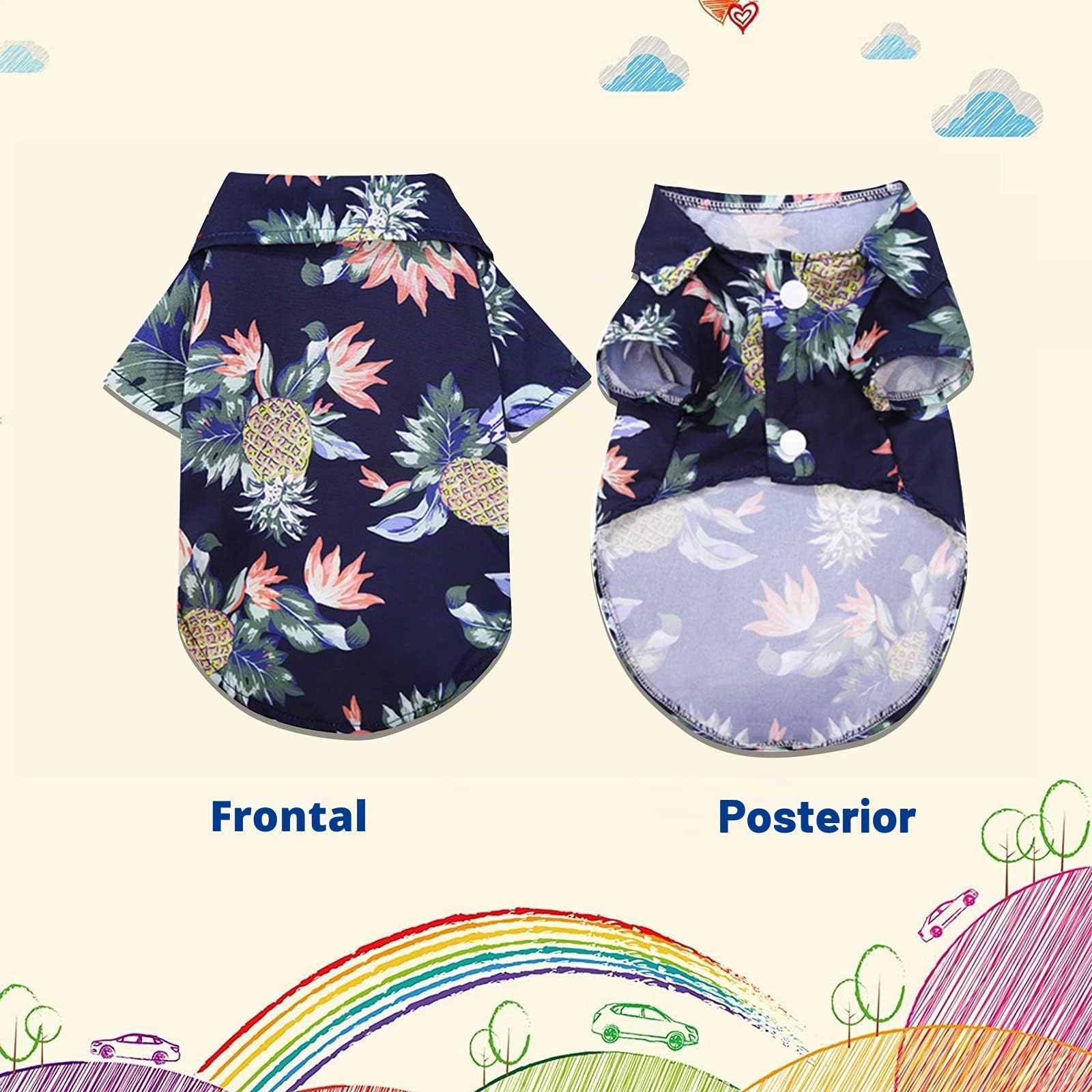 PETCUTE Camisa Casual Hawaiana para Mascotas, Camiseta Transpirable de Moda para el Verano, Estampado Floral,Ropa Fresca para Cachorros Perros Pequeños y Medianos