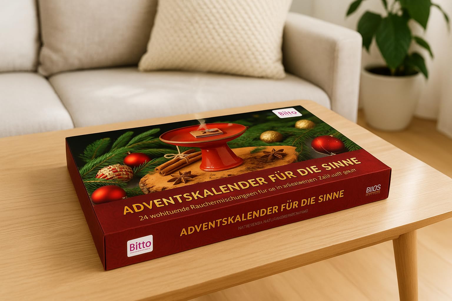 Bitto Adventskalender – 24 festliche Räucherwerke, nachhaltig & vielseitig, FSC Karton, Inlay als Anzuchtbeet