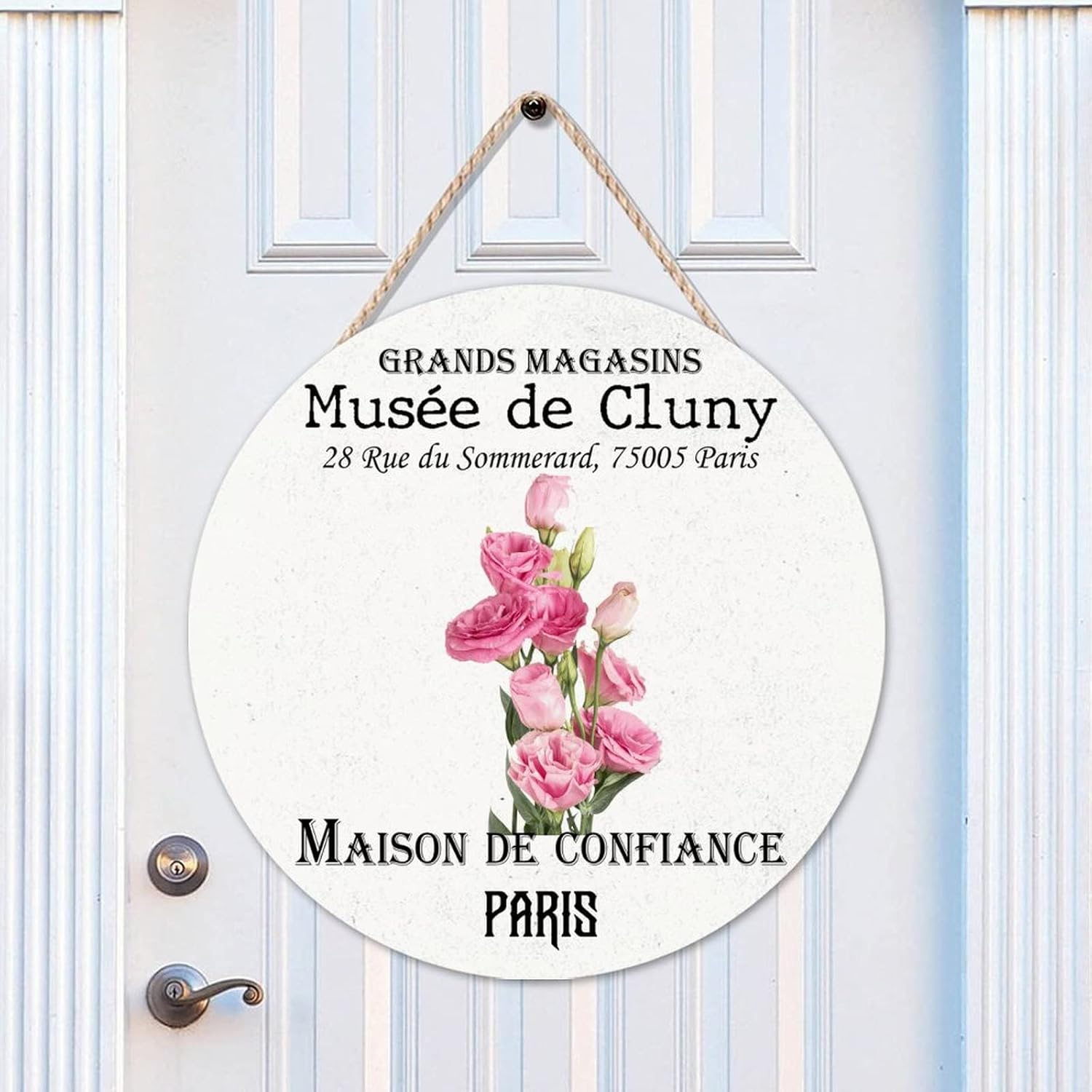 Vintage Flower Wood Door Sign, Custom Calligraphy Front Door Round Wood Sign, 16x16in Old Paper Textures Wall Hanging Sign Plaque Farmhouse Backyard Door Hanger Wall Decor Housewarming Gifts