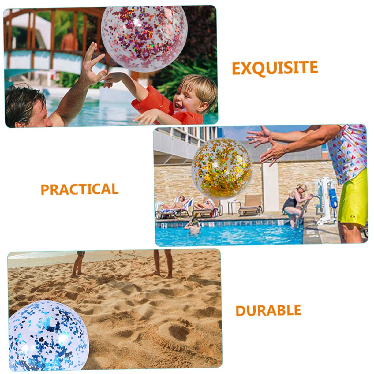 Abaodam 16 Piezas Pelota De Playa con Lentejuelas Bolas De Brillo De Lentejuelas Pelota De Playa Inflable Piscina Inflable para Niños Inflables De Polivinilo