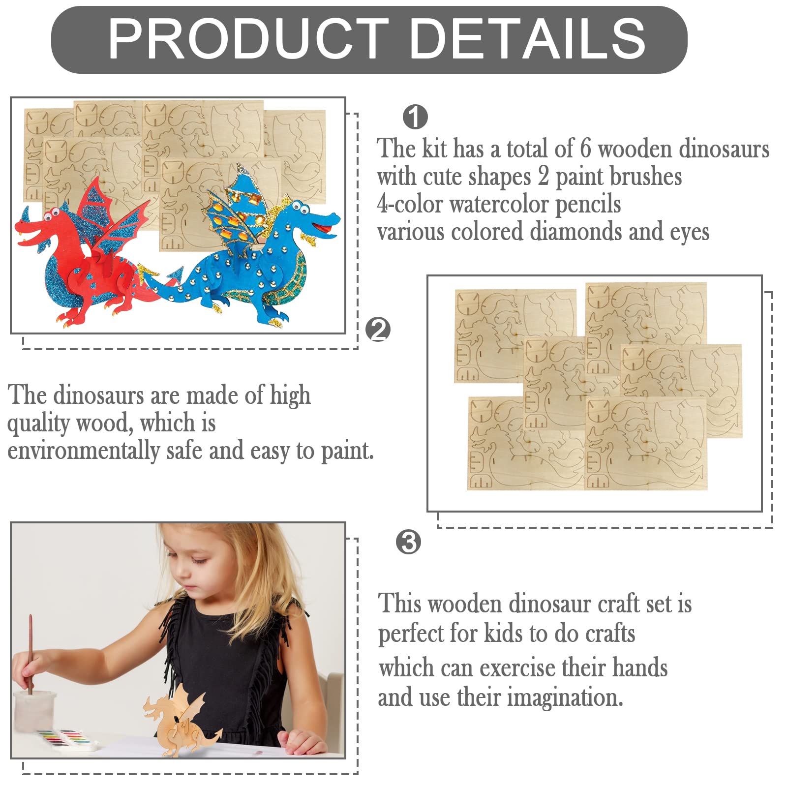 DIY Dinosaurier Bastelset Aus Holz – 18-teiliges Kreativset Für Kinder Mit 12 Buntstiften | Perfekt Für Geburtstage & Familienzeit