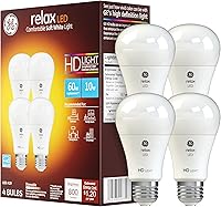 GE Relax HD LED Light Bulbs, 60W Equivalent Soft White A19 Dimmable, 4 Pack - Enhanced Color Contrast & Cozy Glow