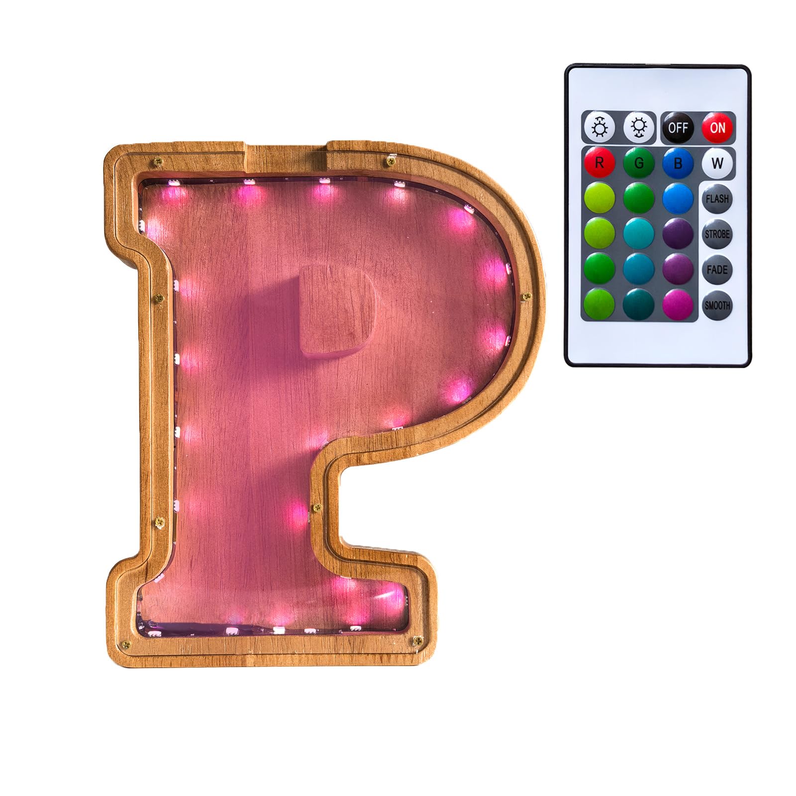 Wooden Letter Piggy Bank for Kids,LED 9inch Bank Kids Money Bank(A-Z) Wood Coin Jar Alphabet Money Bank, Gift for Kids, Home Decoration Ornaments(P)