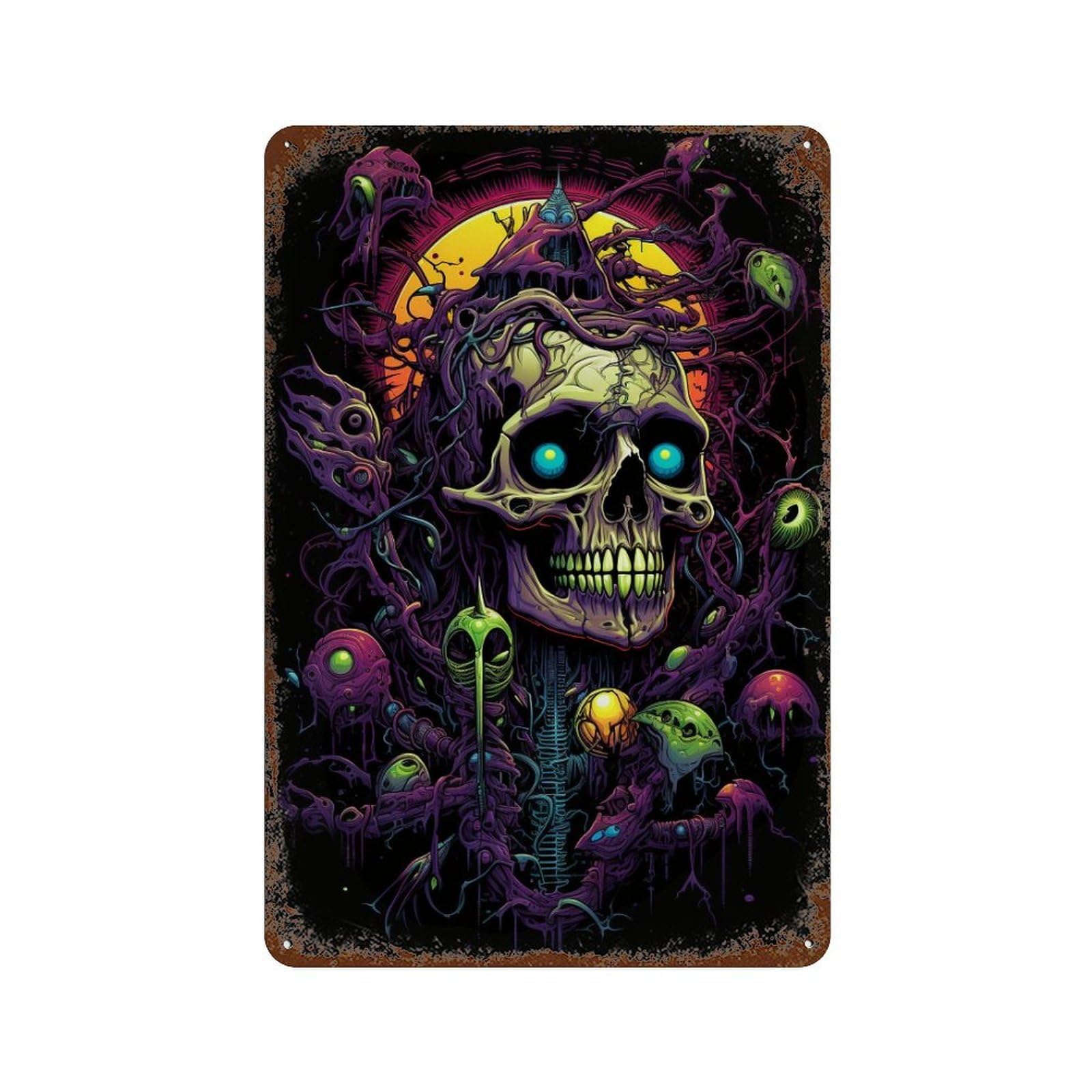 Gothic Skull Art Print Rusty Metal Tin Sign 11.8"x7.9", Vintage Wall Decor for Garage, Pub Or Kitchen