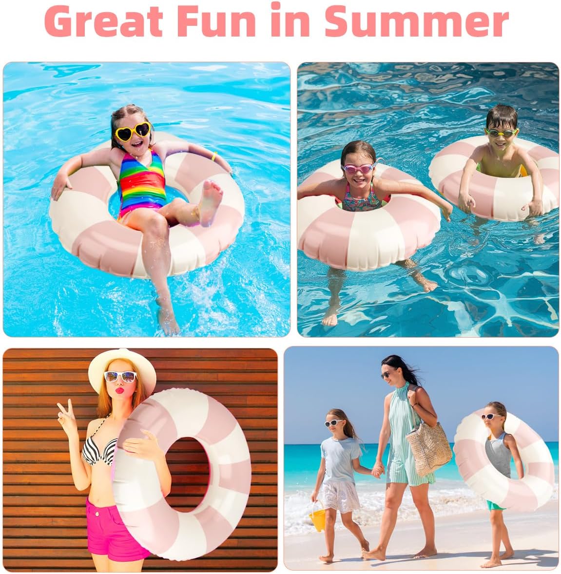 Pool Floats Kids, 2 Pack Pool Tubes, Inflatable Swim Rings, Round Portable Floaties for Kids, Cute Swimming Floats for Girls Boys Pool Beach Lake Summer Party Supplies